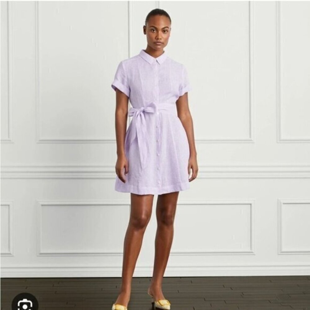 Hill House The Laura Linen Dress in Lilac Stripe Size XL NWT